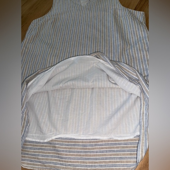 Linen Cotton Striped Sleeveless Beachy Coastal Sleeveless Midi Dress Pockets 3X - Picture 12 of 13